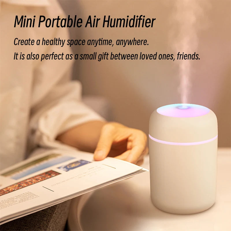 Mini humidificador e purificador de ar USB 300ml  com névoa fria